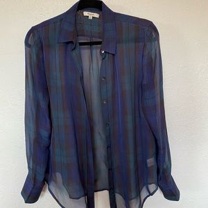 Madewell silk plaid button up blouse size small